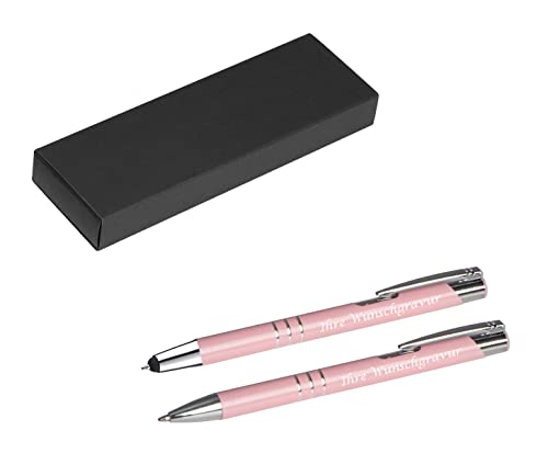 Schreibset mit Gravur / Touchpen Kugelschreiber + Kugelschreiber / pastell rosa von Livepac-Office
