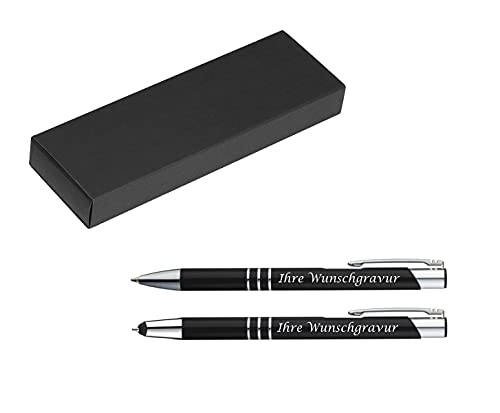 Schreibset mit Gravur / Touchpen Kugelschreiber + Kugelschreiber / schwarz von Livepac-Office