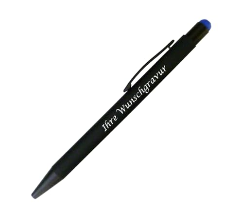 Softtouch-Kugelschreiber aus Metall mit Gravur / gummiert / Stylusfarbe: blau von Livepac-Office