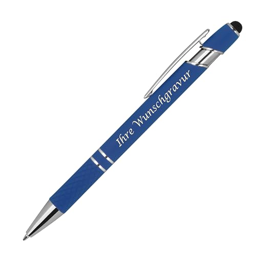 Touchpen Kugelschreiber aus Metall mit Gravur / mit Muster / Farbe: blau von Livepac-Office