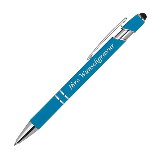 Touchpen Kugelschreiber aus Metall mit Gravur / mit Muster / Farbe: hellblau von Livepac-Office