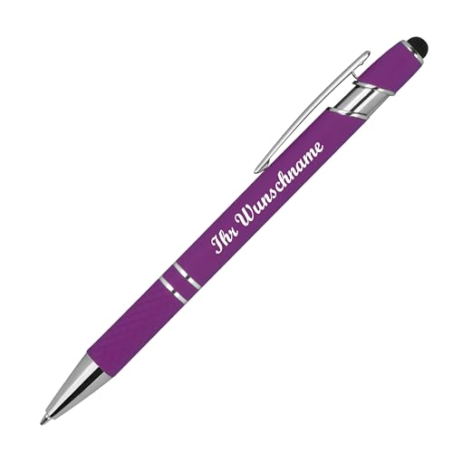 Touchpen Kugelschreiber aus Metall mit Namensgravur - mit Muster - Farbe: lila von Livepac-Office