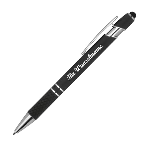 Touchpen Kugelschreiber aus Metall mit Namensgravur - mit Muster - schwarz von Livepac-Office