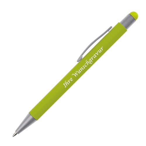 Touchpen Kugelschreiber mit Gravur / aus Metall / Farbe: hellgrün von Livepac-Office