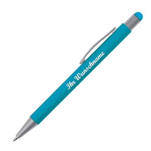 Touchpen Kugelschreiber mit Namensgravur / aus Metall / Farbe: hellblau von Livepac-Office