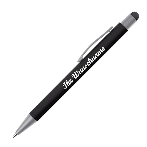 Touchpen Kugelschreiber mit Namensgravur / aus Metall / Farbe: schwarz von Livepac-Office