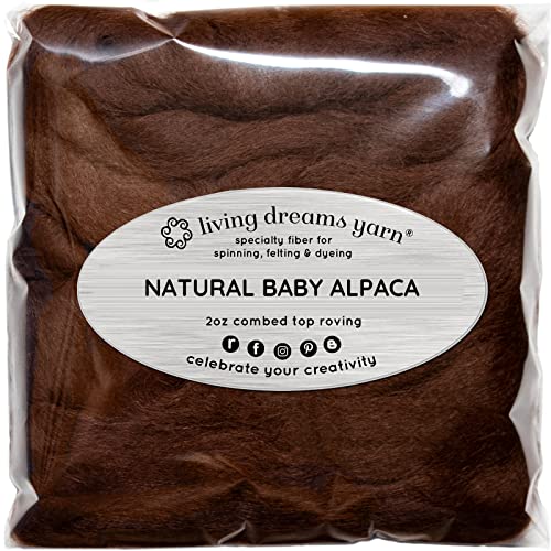 Baby Alpaka Faser zum Spinnen, Mischen, Filzen und Färben Natürlich gekämmte Oberseite, Dunkelbraun von Living Dreams Yarn