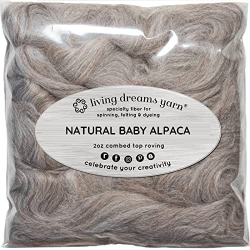 Baby-Alpaka-Faser zum Spinnen, Mischen, Filzen und Färben. Natürliche gekämmte Oberseite, Grau von Living Dreams Yarn