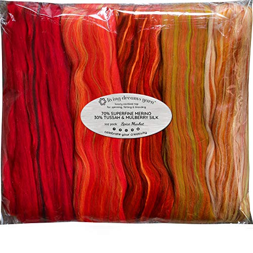 Merino Silk Luxe Tonal Designer Blend Superfeine Merino, Maulbeere, Tussah-Seide Top Roving zum Spinnen oder Filzen Spice Market 141.7 g Merino Silk Luxe Tonal Designer Blend Superfeine Merino, Maulbeere, Tussah-Seide Top Roving zum Spinnen oder Filzen Spice Market 141.7 g von Living Dreams Yarn