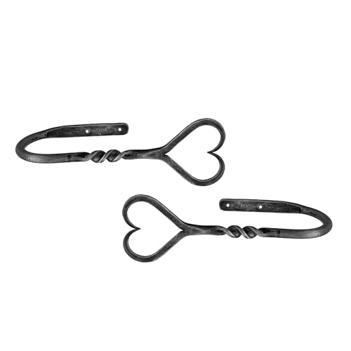 Handgeschmiedete herzförmige Vorhanghalterungen, Set mit 2 Stück, Schmiedeeisen, handgefertigt, Vorhang-Raffhalter, Metall, Wandmontage, Fenster, dekorative Raffhalter, Vorhanghaken, Vorhänge, Handgeschmiedete herzförmige Vorhanghalterungen, Set mit 2 Stück, Schmiedeeisen, handgefertigt, Vorhang-Raffhalter, Metall, Wandmontage, Fenster, dekorative Raffhalter, Vorhanghaken, Vorhänge, von Living Ideas
