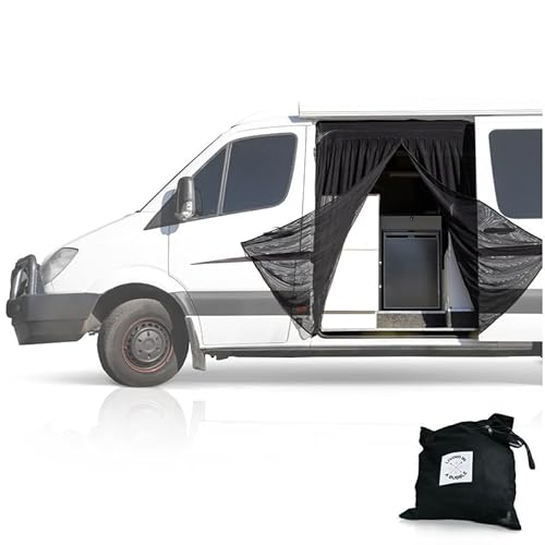 Living in a Bubble Van-Insektennetz für Mercedes Sprinter (Standarddach) und Opel Movano, Ford Transit und FIAT Ducato (alle Dächer). Moskitonetz an der Seitentür, zentraler Magnetverschluss von Living in a Bubble