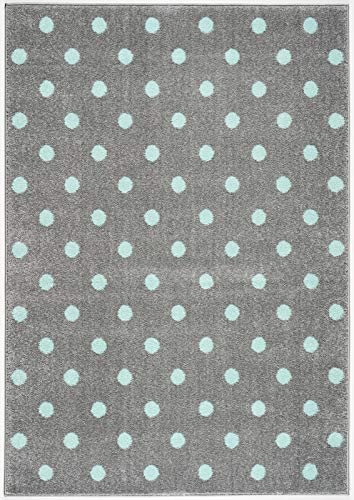 Livone Kinderzimmer Baby Kinderteppich Punkte Kreise in Silber grau Mint 100 x 150 cm von Livone