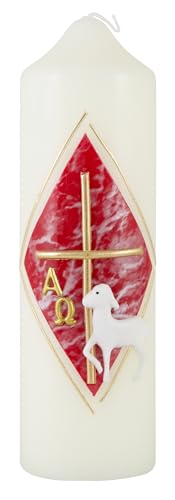 LivuX Osterkerze mit Verzierung Rot/Gold Eierschale 16,5 cm x 5 cm – Stumpenkerze aus Paraffinwachs, ca. 40 Std. Brenndauer – Symbol für Auferstehung & Glauben, ideal für Osterdekoration 1055 von LivuX