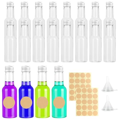 20 Stück 100ml Kleine Flaschen zum Befüllen Liwein Shot Flaschen zum Befüllen mit Deckel und Trichter und Etikett,Mini Flaschen zum Befüllen für Liqueur Weihnachten Hochzeiten Kleine Flaschen (Silber) von Liwein