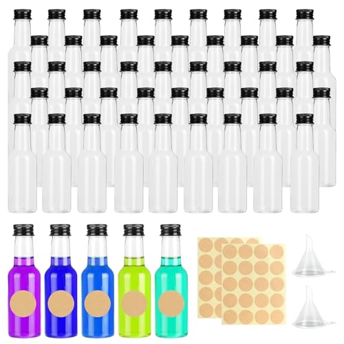 50 Stück 50ml Kleine Flaschen zum Befüllen Liwein Shot Flaschen zum Befüllen mit Deckel und Trichter und Etikett,Mini Flaschen zum Befüllen für Liqueur Weihnachten Hochzeiten Kleine Flaschen (Schwarz) von Liwein