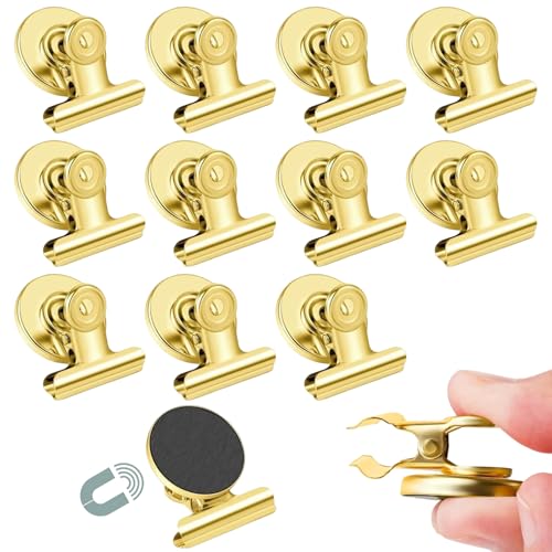 Liwein 12 Stücke Magnetclips Metall Magnete Haken Klammer Clips Superstarke Magnetische Klammern Kühlschrank-Magnet Clips mit Klammer für Kühlschrank Pinnwand Tafel Büro Küche(Champagner Gold) von Liwein