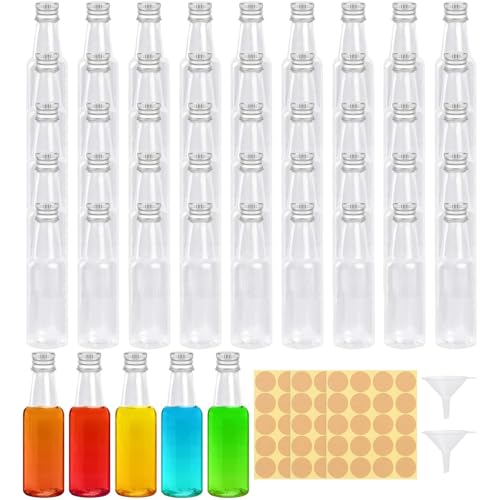 50 Stück 50ml Kleine Flaschen zum Befüllen Liwein Shot Flaschen zum Befüllen mit Deckel und Trichter und Etikett,Mini Flaschen zum Befüllen für Liqueur Weihnachten Hochzeiten Kleine Flaschen von Liwein