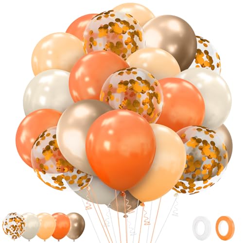Ballon-Set für den Herbst, 62 Stück, Party-Ballon-Set, 30,5 cm, Orange, Champagner, Gold, Retro, Elfenbeinweiß, Konfetti-Latex-Ballon-Set mit Bändern für Thanksgiving, Herbst, Hochzeit, Geburtstag von Liwidon
