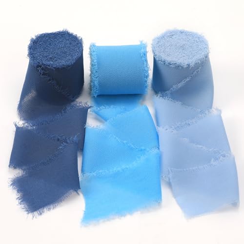 Blaues Chiffonband mit Fransen und ausgefransten Kanten, Bänder für Hochzeitseinladungen, Brautsträuße, Geschenkverpackungen von Liwidon