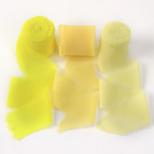 Gelbes Chiffonband mit Fransen und ausgefransten Kanten, Bänder für Hochzeitseinladungen, Brautsträuße, Geschenkverpackungen von Liwidon