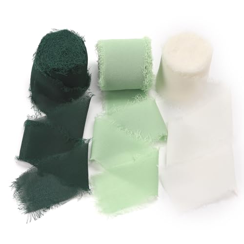 Grünes Chiffonband mit Fransen und ausgefransten Kanten, Bänder für Hochzeitseinladungen, Brautsträuße, Geschenkverpackungen von Liwidon