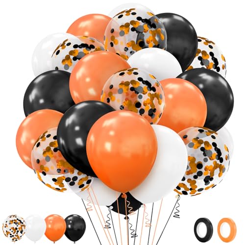 Halloween-Ballon-Set, 62-teiliges Party-Ballon-Set, 30,5 cm, orange/schwarz/weiß, Konfetti-Latex-Ballon-Set mit Bändern für Halloween-Feier, Süßes oder Saures, Party-Dekoration von Liwidon