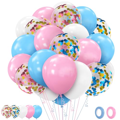 Luftballons in Rosa und Blau, 62 Stück, für das Geschlecht, 30,5 cm, Rosa, Blau, Weiß, Konfetti-Latex-Ballon-Set mit Bändern, Party-Ballon-Set für Babyparty, Geburtstag, Hochzeit, Party-Dekorationen Luftballons in Rosa und Blau, 62 Stück, für das Geschlecht, 30,5 cm, Rosa, Blau, Weiß, Konfetti-Latex-Ballon-Set mit Bändern, Party-Ballon-Set für Babyparty, Geburtstag, Hochzeit, Party-Dekorationen von Liwidon