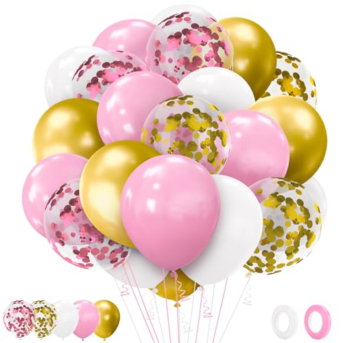 Pinke und goldene Luftballon-Set, 62-teilig, Party-Ballon-Set, 30,5 cm, Rosa, Weiß, Gold, Konfetti-Latex-Ballon-Set mit Bändern für Antrag, Hochzeit, Geburtstag, Brautparty, Mädchen von Liwidon
