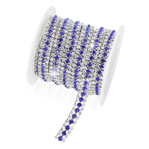 Strass-Kette, 3 Meter 3 Reihen Strassbesatz, blaue Glitzer-Diamant-Strasssteine, enge Ketten, Krallenketten, Besatz zum Nähen, Basteln, Schmuck, Kleidung von Liwidon