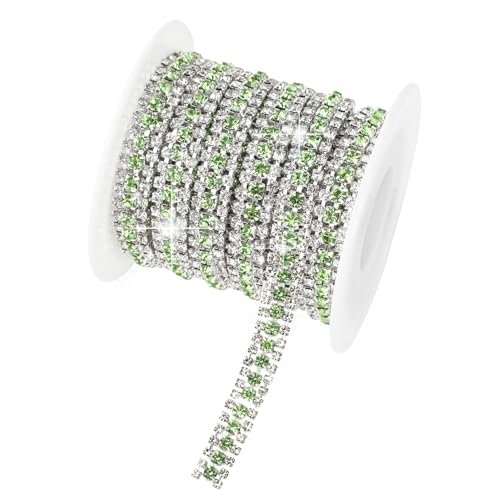 Strass-Kette, 3 Meter 3 Reihen Strassbesatz, grüne Glitzer-Diamant-Strasssteine, geschlossene Ketten, Krallenketten, Besatz zum Nähen, Basteln, Schmuck, Kleidung von Liwidon