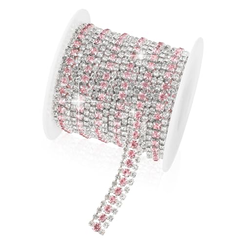 Strass-Kette, 3 Meter 3 Reihen Strassbesatz, rosa Glitzer-Strass-Streifen, Glitzer, glitzernde Kristall-Strasssteine, enge Ketten, Krallenketten, Besatz zum Nähen, Basteln, Schmuck, Kleidung Strass-Kette, 3 Meter 3 Reihen Strassbesatz, rosa Glitzer-Strass-Streifen, Glitzer, glitzernde Kristall-Strasssteine, enge Ketten, Krallenketten, Besatz zum Nähen, Basteln, Schmuck, Kleidung von Liwidon