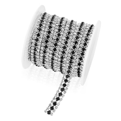 Strass-Kette, 3 Meter 3 Reihen Strassbesatz, schwarze glitzernde Diamant-Strasssteine, glitzernde Kristall-Strasssteine, geschlossene Ketten, Krallenketten, Besatz zum Nähen, Basteln, Schmuck von Liwidon