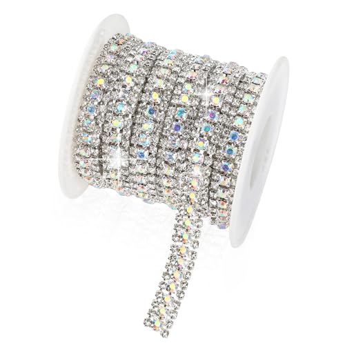Strass-Kette, 3 Meter 3 Reihen Strassbesatz, silberfarbene Glitzer-Diamant-Strasssteine, enge Ketten, Krallenketten, Zierleiste zum Nähen, Basteln, Schmuck, Kleidung von Liwidon
