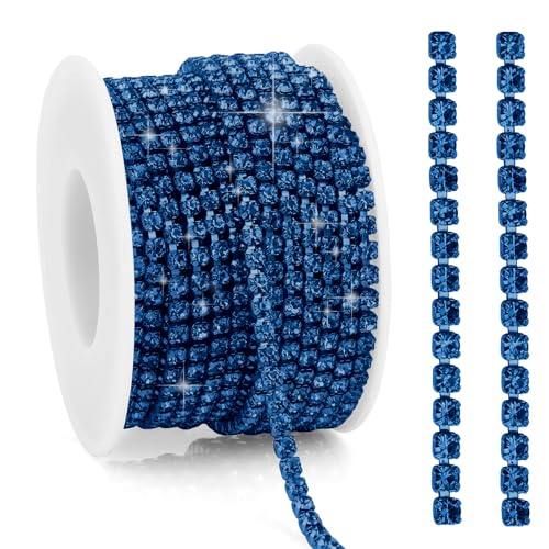 Strass-Kette, 9,1 m, blaue Strass-Streifen, 3 mm, Glitzer, Kristall-Strasssteine, geschlossene Ketten, Krallenketten, zum Nähen, Basteln, Schmuck, Kleidung Strass-Kette, 9,1 m, blaue Strass-Streifen, 3 mm, Glitzer, Kristall-Strasssteine, geschlossene Ketten, Krallenketten, zum Nähen, Basteln, Schmuck, Kleidung von Liwidon