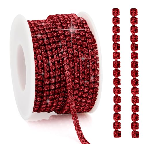 Strass-Kette, 9,1 m, dunkelrot, glitzernde Diamant-Streifen, 3 mm, Glitzer, Kristall-Strasssteine, geschlossene Ketten, Krallenketten, Zierleiste zum Nähen, Basteln, Schmuck, Kleidung Strass-Kette, 9,1 m, dunkelrot, glitzernde Diamant-Streifen, 3 mm, Glitzer, Kristall-Strasssteine, geschlossene Ketten, Krallenketten, Zierleiste zum Nähen, Basteln, Schmuck, Kleidung von Liwidon