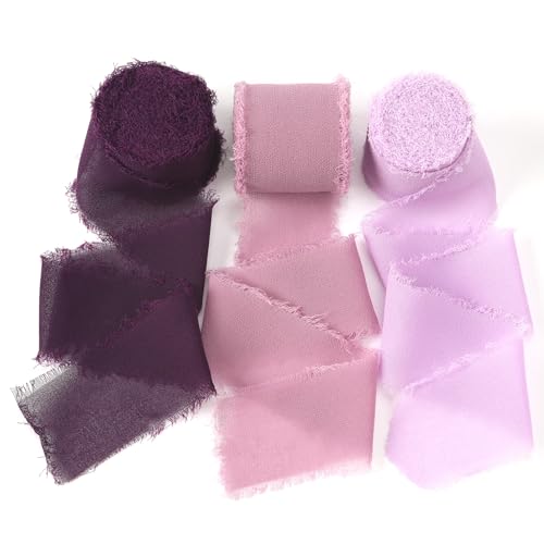 Violettes Chiffonband mit Fransen und ausgefransten Kanten, Bänder für Hochzeitseinladungen, Brautsträuße, Geschenkverpackungen von Liwidon