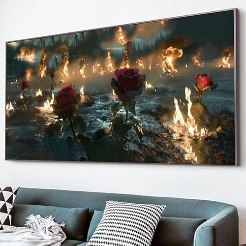 5D Flamme Diamond Painting XXL 60x120cm, Diamond Painting Erwachsene Kinder Bilder Rose Mosaikherstellung, DIY Runder Vollbohrer Diamanten Malerei Stickerei Kreuzstich Set für Home Wand Dekor XJ-667 von Lixfagng