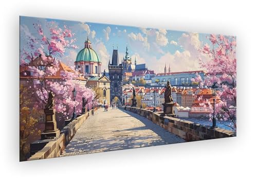 Kirschblüten Malen Nach Zahlen Erwachsene,Stadt Malen Nach Zahlen,DIY Paint by Numbers Handgemalt Ölgemälde Kit Mit Pinseln und Acrylfarbe Knitterfreie Leinwand für Wanddeko Ohne Rahmen 100x200 XD-887 von Lixfagng