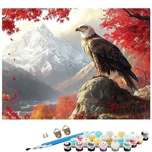 Malen Nach Zahlen Erwachsene Adler Baum Malen Nach Zahlen DIY Paint by Numbers Kit für Anfänger und Erwachsene mit 3 Pinseln und Acrylfarben für Deko Wohnzimmer Geschenk, Ohne Rahmen 30 x 40 CM L8-215 von Lixfagng