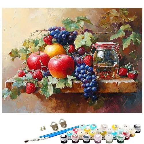Malen Nach Zahlen Erwachsene Apfel Obst, Malen Nach Zahlen Kinder ab 7 mit Pinseln und Acrylfarben DIY Ölgemälde Set Basteln Leinwand Bild Erwachsene, Home Deko Geschenk 60 x 80 cm Ohne Rahmen L8-16 von Lixfagng