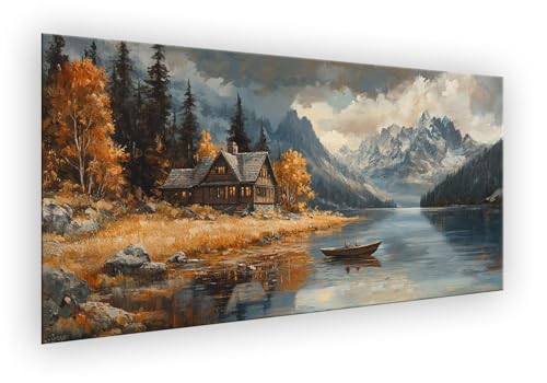 Malen Nach Zahlen Erwachsene Blockhaus, Gebirge Malen Nach Zahlen DIY Paint by Numbers Handgemalt Ölgemälde Kit Mit Pinseln und Acrylfarbe knitterfreie leinwand Kit für Wanddeko Groß 80x160cm XD-880 von Lixfagng