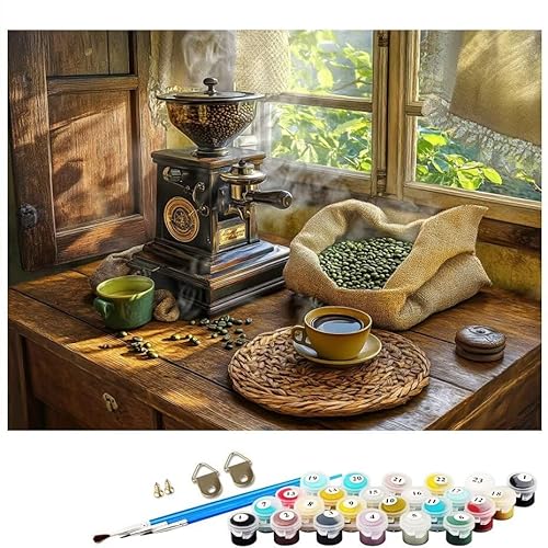 Malen Nach Zahlen Erwachsene Fenster Tasse Malen Nach Zahlen DIY Paint by Numbers Kit für Anfänger und Erwachsene mit 3 Pinseln Acrylfarben für Deko Wohnzimmer Geschenk, Ohne Rahmen 30 x 40 CM L8-11 von Lixfagng