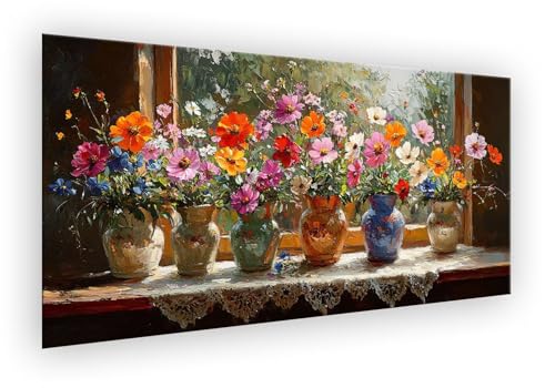 Malen Nach Zahlen Erwachsene Fensterbank, Malen Nach Zahlen Chrysantheme Paint by Numbers DIY Handgemalt Ölgemälde Mit Pinseln und Acrylfarbe Knitterfreie Leinwand Kit für Wanddeko 60x120cm XD-421 von Lixfagng
