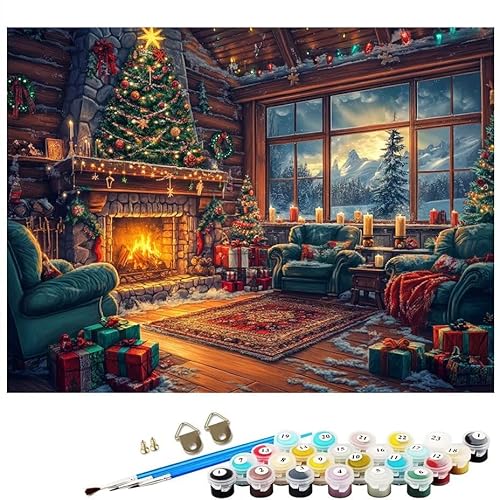 Malen Nach Zahlen Erwachsene Häuser Kamin, Malen Nach Zahlen Kinder ab 7 mit Pinseln und Acrylfarben DIY Ölgemälde Set Basteln Leinwand Bild Erwachsene, Home Deko Geschenk 50x70cm Ohne Rahmen L8-212 von Lixfagng