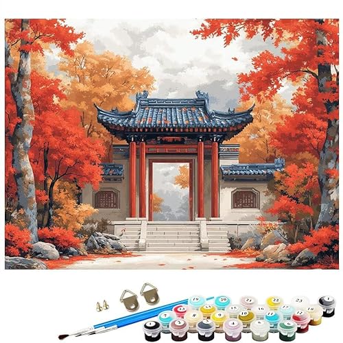 Malen Nach Zahlen Erwachsene Herbst Tür, Malen Nach Zahlen Kinder ab 7 mit Pinseln und Acrylfarben DIY Ölgemälde Set Basteln Leinwand Bild Erwachsene, Home Deko Geschenk 40x50CM Ohne Rahmen L8-210 von Lixfagng