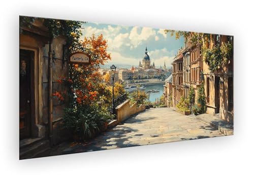 Malen Nach Zahlen Erwachsene Landschaft, Malen Nach Zahlen Kleine Stadt Paint by Numbers DIY Handgemalt Ölgemälde Mit Pinseln und Acrylfarbe Knitterfreie Leinwand Kit für Wanddeko 50x100cm XD-567 von Lixfagng