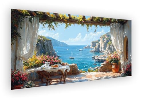 Malen Nach Zahlen Erwachsene Landschaft, Malen Nach Zahlen Meer Paint by Numbers DIY Handgemalt Ölgemälde Kit Mit Pinseln und Acrylfarbe Knitterfreie Leinwand Kit Geschenk für Wanddeko 90x180cm XD-405 von Lixfagng