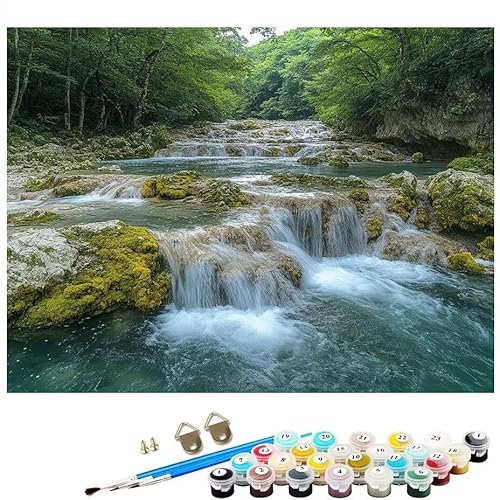Malen Nach Zahlen Erwachsene Landschaft Fluss Malen Nach Zahlen DIY Paint by Numbers Kit für Anfänger und Erwachsene mit 3 Pinseln und Acrylfarben für Deko Wohnzimmer Geschenk,Ohne Rahmen 30x40cm L8-7 von Lixfagng