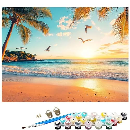 Malen Nach Zahlen Erwachsene Landschaft Strand Malen Nach Zahlen DIY Paint by Numbers Kit für Anfänger und Erwachsene mit 3 Pinseln Acrylfarben für Deko Wohnzimmer Geschenk, Ohne Rahmen 50x70 cm L8-15 von Lixfagng