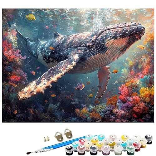 Malen Nach Zahlen Erwachsene Meeresboden Wal, Malen Nach Zahlen Kinder ab 7 mit Pinseln und Acrylfarben DIY Ölgemälde Set Basteln Leinwand Bild Erwachsene, Home Deko 50 x 70 cm Ohne Rahmen L8-208 von Lixfagng